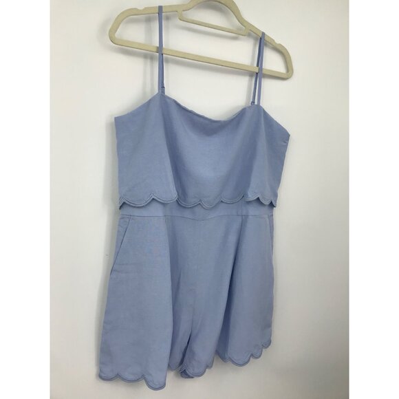 Club Monaco Overlay Romper Short Scalloped Hem Light Blue Size 14 NEW - Picture 2 of 7